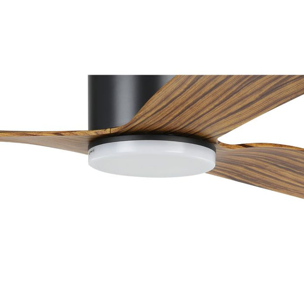 Iluka 52 Inch Black DC Flush Ceiling Fan with Wooden ABS Blades with 18w LED Tri Colour