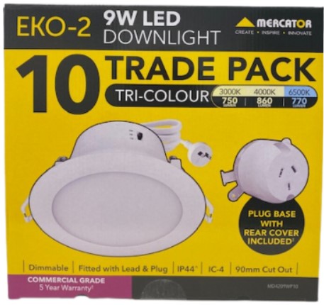 Eko 9w LED 10 pack of Downlights 90mm White TRI