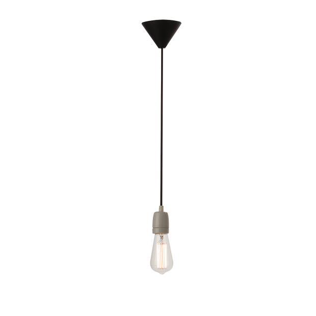 FM2PB Black Cotton Cord Suspension with Porcelain Holder and Stainless Steel Plate