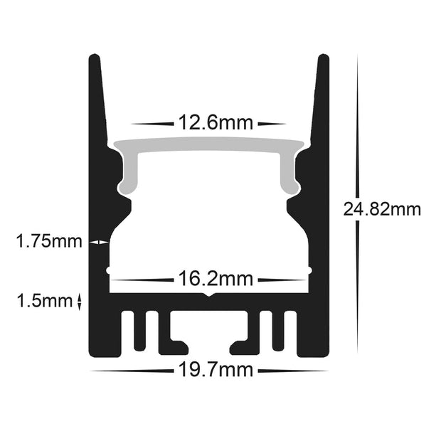 HV9693-2025-BLK - Suspended Black Aluminium Profile 3m length with end caps