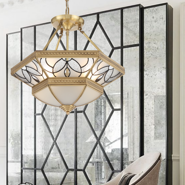 Orista 4 Light CTC Pendant Brass and Frosted Glass
