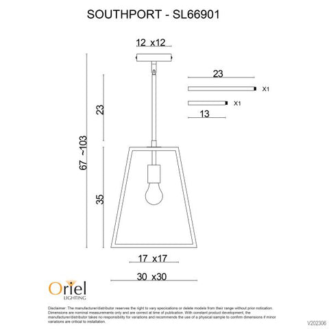 Southport 30 Single Pendant Black