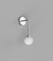 Orb Mirror Small Chrome Long Arm Wall Light with Acid Washed White Glass Shade