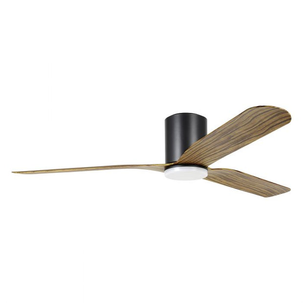 Iluka 60 Inch Black DC Flush Ceiling Fan with Wooden ABS Blades with 18w LED Tri Colour