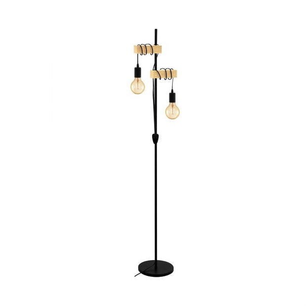 Townshend 2 Light Black and Timber Floor Lamp