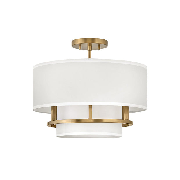 Hinkley Graham 3 Light Semi-flush Chandelier Laquered Brass with Faux Parchment Shade