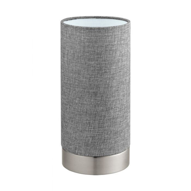 Pasteri Touch Lamp Satin Nickel and Grey Hessian Shade