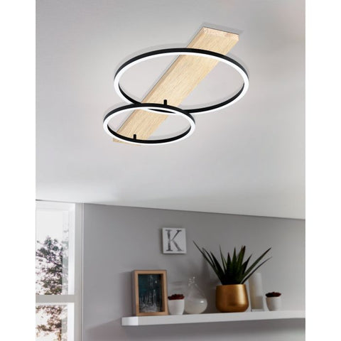 Boyal Black with Natural Wood Close to Ceiling 24w Warm White