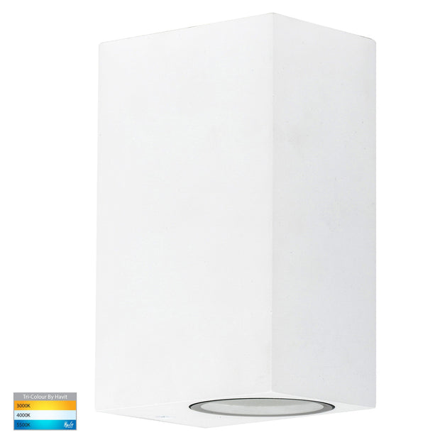 Accord Square Surface Mounted Wall Light Poly Powder Coated White 2x 5w GU10 TRI Colour