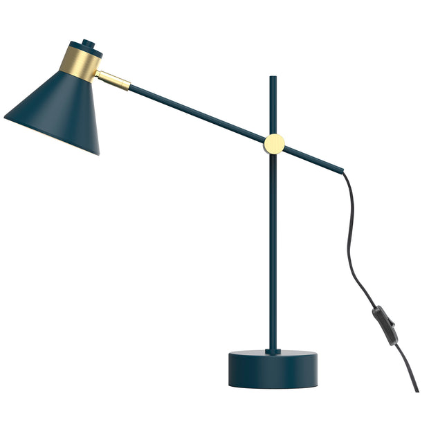 KODA Matt Blue and Brass Metal Retro Adjustable E27 Table Lamp