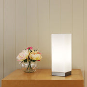 Pepe Square Touch Lamp Opal Brushed Chrome