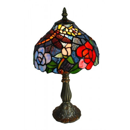 Rose and Dragonfly Leadlight Table Lamp T-247-08