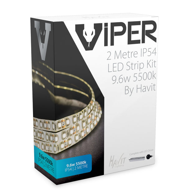 Viper 9.6w per metre 2m 5500K Daylight LED Strip Kit - IP54 complete with plug