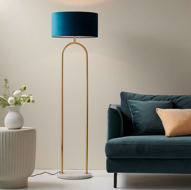 BANKS FLOOR LAMP Brass & Marble 44cm Shade in Blue