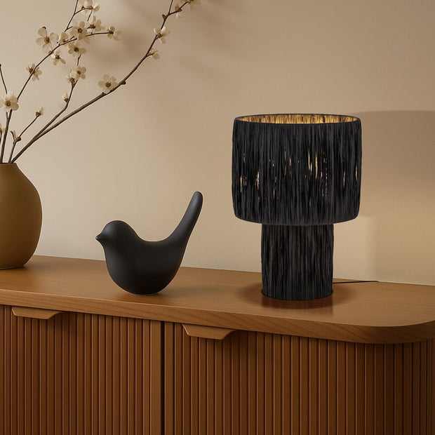 Nativa Small Table Lamp Black Raffia