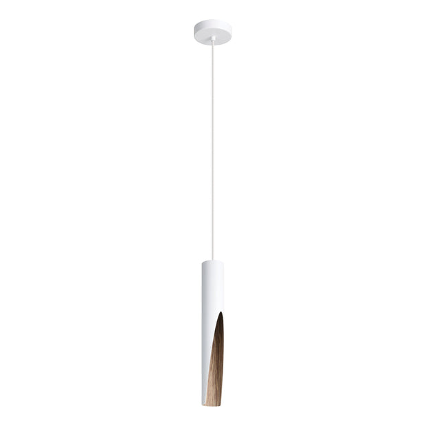 Barbotto 1 Light White with Natural Wood Tri Colour Pendant