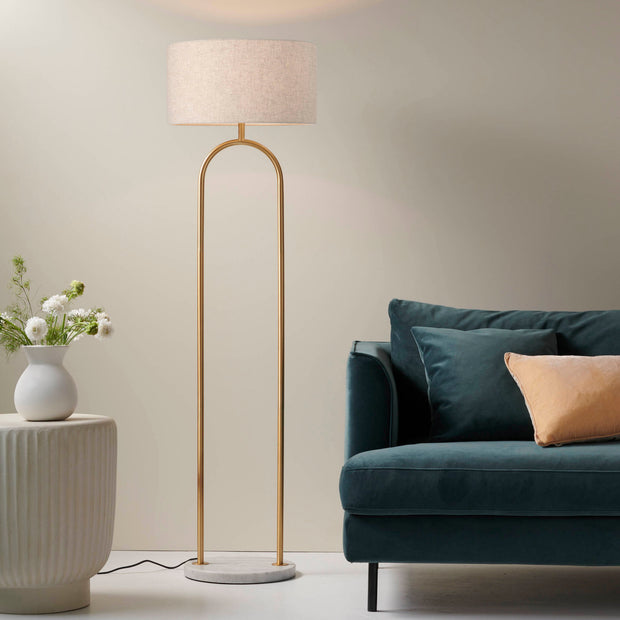 Banks Floor Lamp Brass & Marble 44cm Shade In Flax