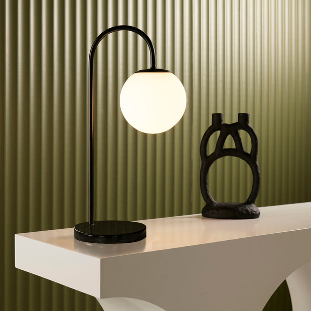 Mintu Table Lamp Black & Marble With Frosted Glass Shade