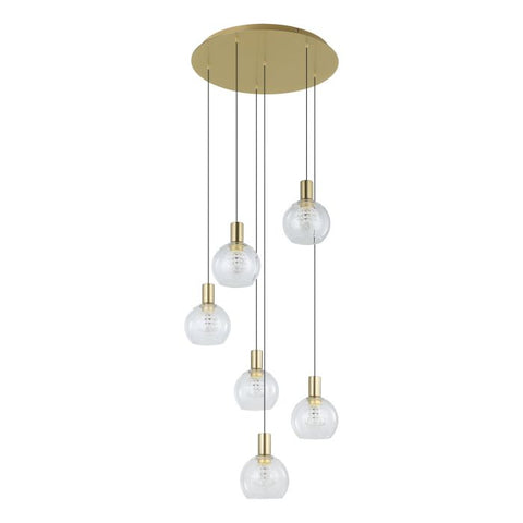 Terque 6x5.4w LED 3000K Brushed Brass and Glass Dimmable Cluster Pendant