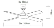 Razor 1320mm 4 Blade Ceiling Fan Only Brushed Aluminium