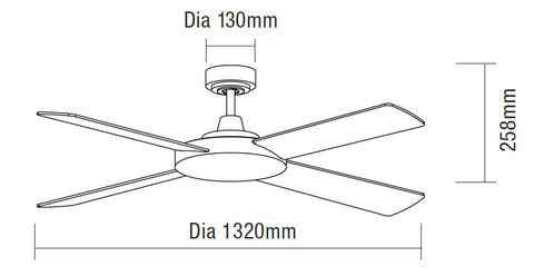 Razor 1320mm 4 Blade Ceiling Fan Only Brushed Aluminium