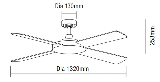 Razor 1320mm 4 Blade Ceiling Fan Only Brushed Aluminium