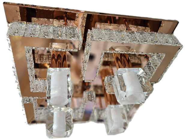 Aztec 500x500 K9 Crystal LED Close to Ceiling Light Rose Gold