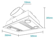 Linux DC Motor 3 -in-1 Bathroom Heater with 1000W Halogen Heat Lamp, Exhaust Fan and GU10 LEDs White