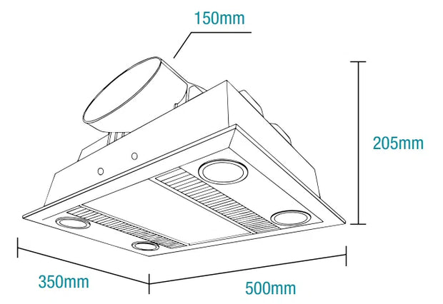 Linux DC Motor 3 -in-1 Bathroom Heater with 1000W Halogen Heat Lamp, Exhaust Fan and GU10 LEDs White