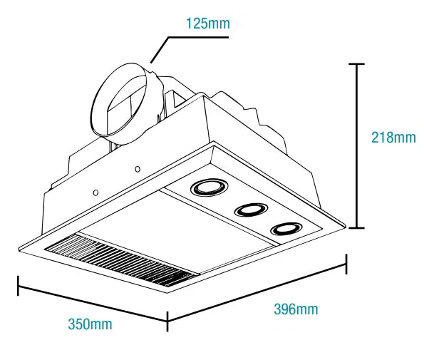 Linux Mini DC 1000w Halogen 3 in 1 Bathroom Heater & High Extraction Exhaust Fan with LED Light White