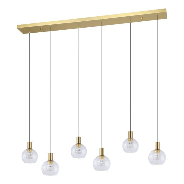 Terque 6x5.4w LED 3000K Brushed Brass and Glass Dimmable Bar Pendant
