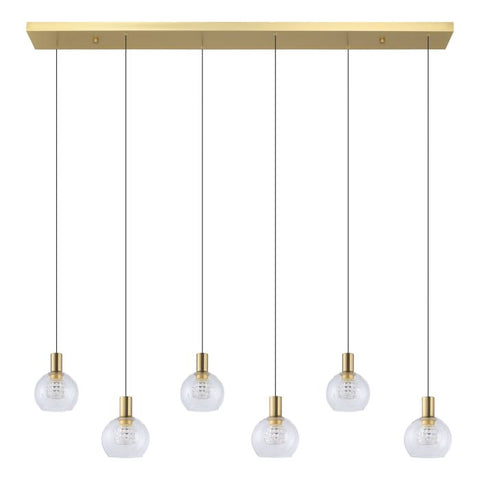 Terque 6x5.4w LED 3000K Brushed Brass and Glass Dimmable Bar Pendant