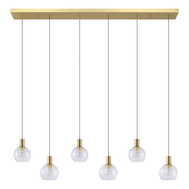Terque 6x5.4w LED 3000K Brushed Brass and Glass Dimmable Bar Pendant