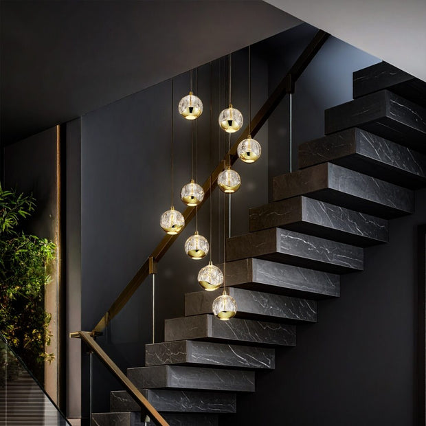 Segovia 9lt 45w 3000K LED Bubble Glass Pendant Gold