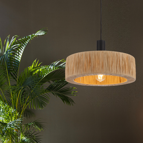 Katrin Pendant Black with Natural Raffia