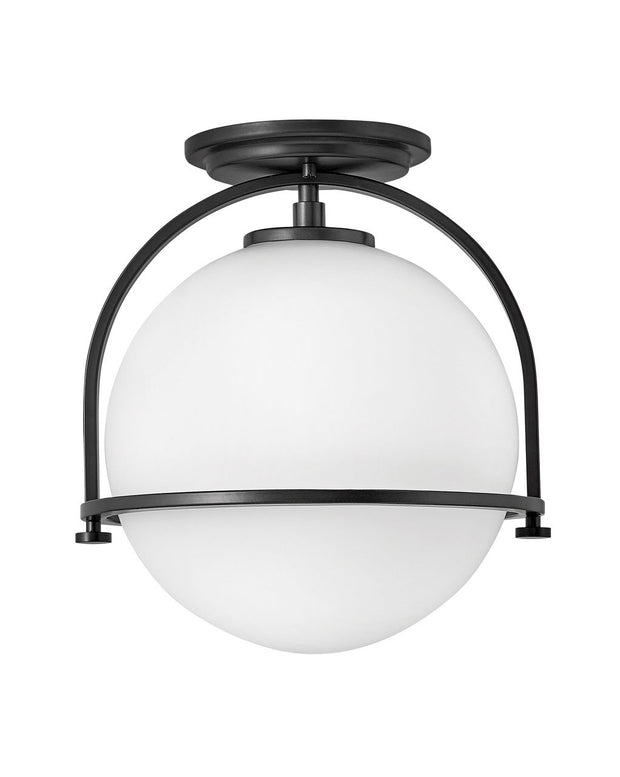 Hinkley Somerset 1 Light Semi-flush Mount Black with Etched Opal Glass