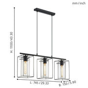 Loncino Pendant 3 Light Bar Black