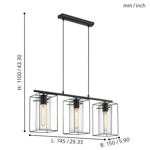 Loncino Pendant 3 Light Bar Black