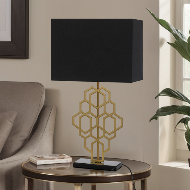 AKRON Antique Gold with Black Shade Large E27 Table Lamp
