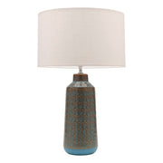 Farrow Table Lamp with Teal Ceramic Base & White Linen shade