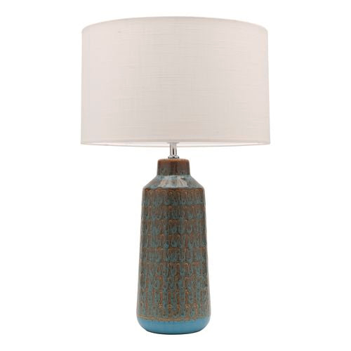 Farrow Table Lamp with Teal Ceramic Base & White Linen shade