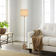 Livia Floor Lamp Natural Travertine, Antique Gold and Cream