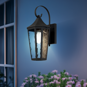 MARQUES Black with Textured Glass IP43 E27 Wall Light
