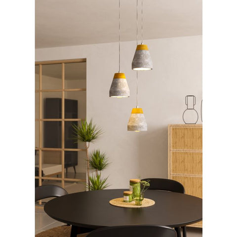 Tarega 3 Light Grey Concrete with wood Pendant