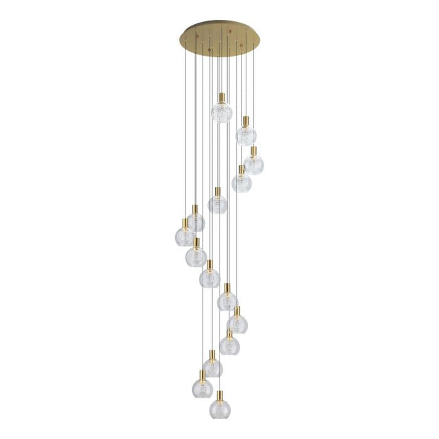 Terque 15x5.4w LED 3000K Brushed Brass and Glass Dimmable Spiral Pendant