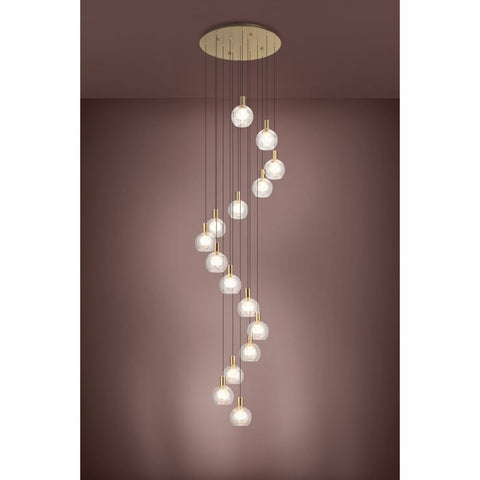 Terque 15x5.4w LED 3000K Brushed Brass and Glass Dimmable Spiral Pendant