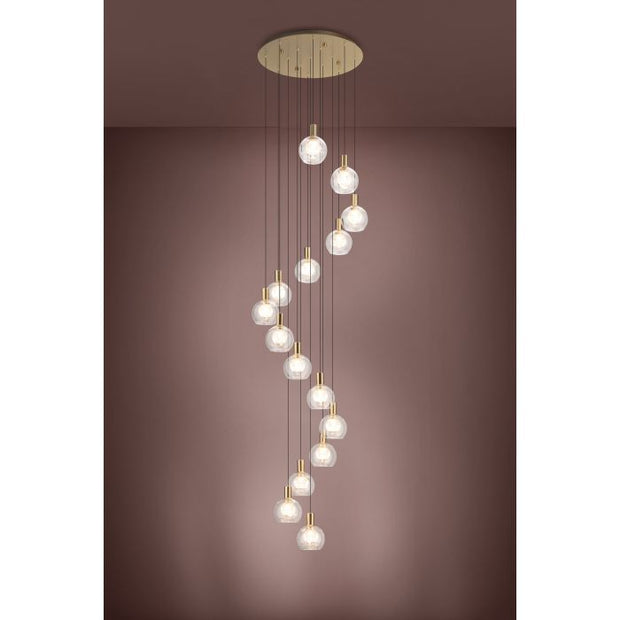 Terque 15x5.4w LED 3000K Brushed Brass and Glass Dimmable Spiral Pendant