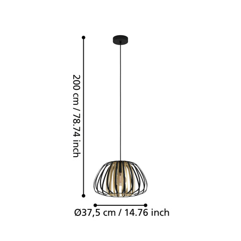 Encinitos Pendant 1X40W E27 Black and Gold Large