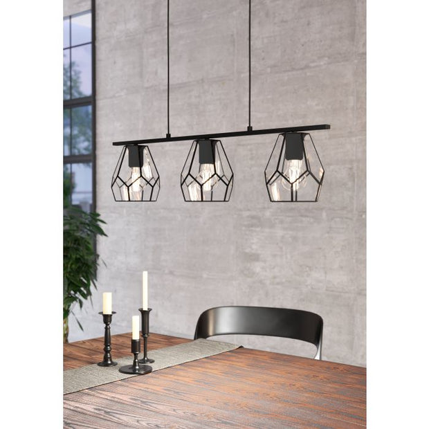 Mardyke 3 Light Bar Pendant Black and Glass