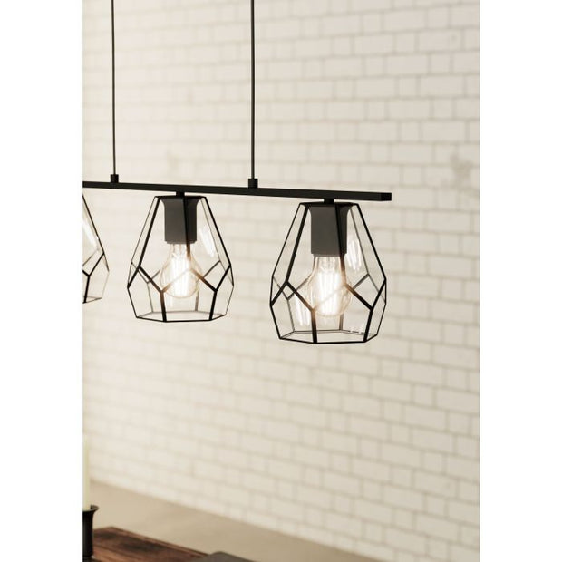Mardyke 3 Light Bar Pendant Black and Glass